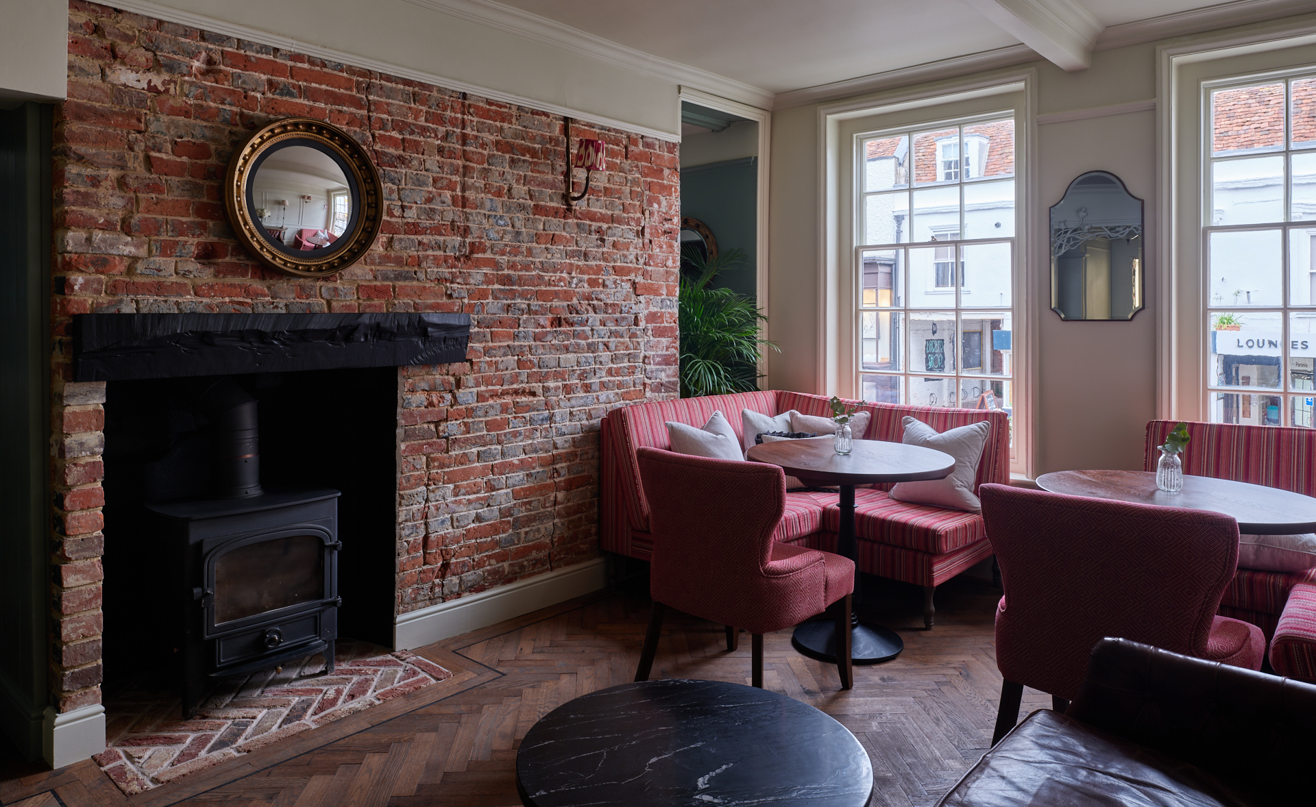 Stanwell House Salt Bar comfy seating and fire