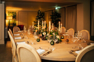 Christmas table setup in Stanwell House